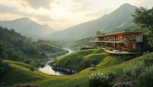 house in mountains,house in the mountains,home landscape,mountain huts,alpine landscape,beautiful home,swiss house,grass roof,dreamhouse,the cabin in the mountains,alpine pastures,house with lake,mountain hut,mountainside,house by the water,fantasy landscape,idyllic,bernese highlands,mountain settlement,roof landscape,Photography,General,Realistic