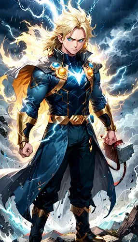 god of thunder,thor,monsoon banner,fullmetal alchemist edward elric,norse,zeus,wind warrior,cleanup,rainmaker,darjeeling,san storm,strom,nordic,yang,defense,my hero academia,god of the sea,lightning,dark blue and gold,hero,Anime,Anime,General