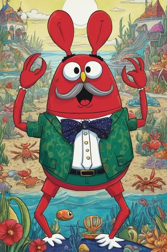 Create a story where Mr. Krabs becomes the wealthiest crab in Bikini Bottom.,crab violinist,kung,red klippenkrabbe,rimy,frog king,khokhloma painting,tartarstan,frutti di bosco,shrimp inspector gadget 