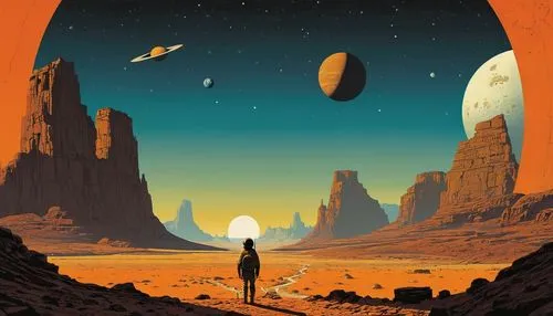 sci fiction illustration,moon valley,barsoom,alien planet,desert,desert planet,travel poster,earth rise,the desert,futuristic landscape,valerian,tycho,arrakis,moebius,digital illustration,dune,desert landscape,extrasolar,barren,space art,Conceptual Art,Sci-Fi,Sci-Fi 17