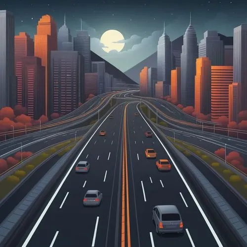 city highway,superhighways,autobahn,night highway,autostrada,highways,Illustration,Vector,Vector 05