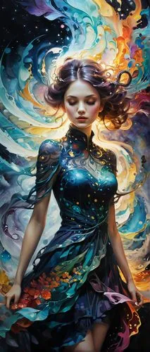 In a world of swirling, ethereal galaxies, a human is showcased in this masterful blend of color. Inspiration swirls and ethereal light, transforming the hues into a symphony of colors. The artist's b