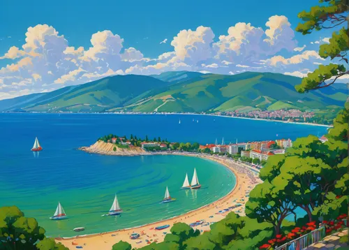 beach landscape,seaside resort,mountain beach,coastal landscape,sea landscape,summer day,fragrant snow sea,seaside country,seaside view,beach scenery,paradise beach,seaside,landscape background,landscape with sea,dream beach,beautiful beach,south france,mountain and sea,sea-shore,ocean view,Art,Classical Oil Painting,Classical Oil Painting 14