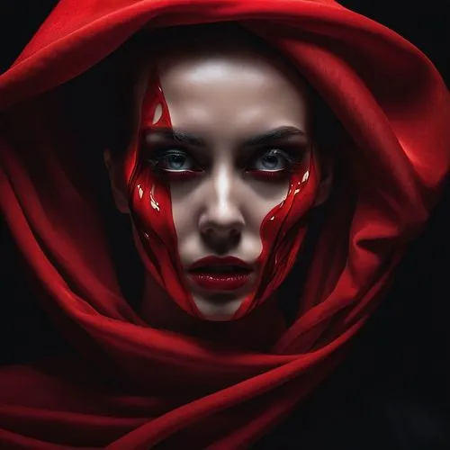 vampire woman,red riding hood,vampire lady,melisandre,red paint,little red riding hood,Photography,Artistic Photography,Artistic Photography 03