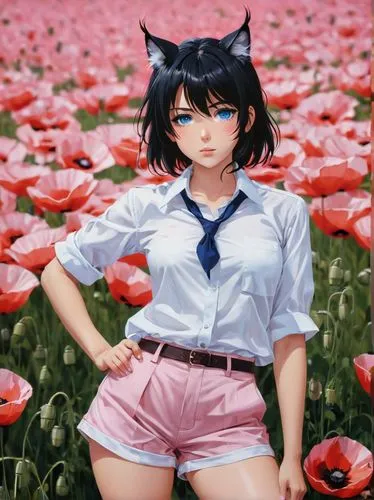 petals,mow,fallen petals,domestic short-haired cat,field of poppies,nyan,cherry petals,field of flowers,erika,anime 3d,piko,red petals,poppy field,blu,flower background,anime japanese clothing,blue petals,fuki,ganai,fran,Conceptual Art,Fantasy,Fantasy 29