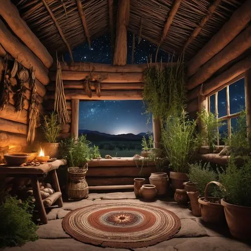 tulou,herbology,rustic,home landscape,night image,the cabin in the mountains,Photography,General,Realistic