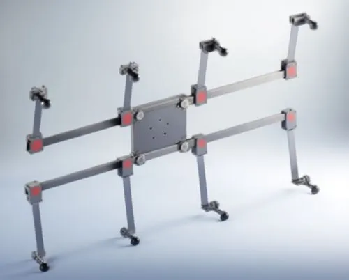 Excellent industrial design,a set of four long metal ladders with different sections on each side,baseplate,newton's cradle,sawhorses,logistics drone,pantograph,rc model,microturbines,isolated product