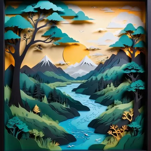 mountain scene,river landscape,paisaje,mountain landscape,landscape background,forest landscape,Unique,Paper Cuts,Paper Cuts 10