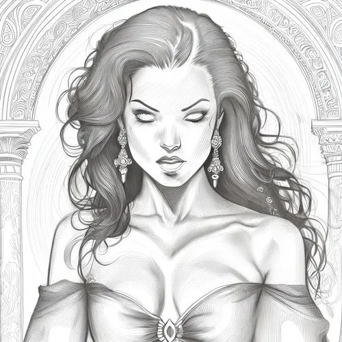 scarlet witch,moana,vampire woman,lineart,vampire lady,sorceress,celtic queen,venetia,merida,cybele,pencils,wonderwoman,priestess,goddess of justice,the enchantress,mono-line line art,gorgon,siren,rus