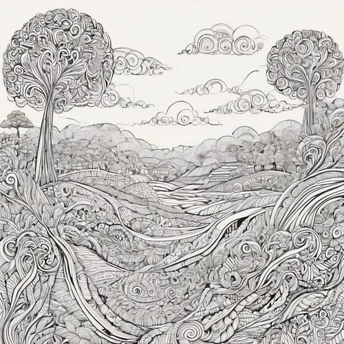 woodring,swampy landscape,coloring page,coloring pages,floodplains,brook landscape,Illustration,Black and White,Black and White 05