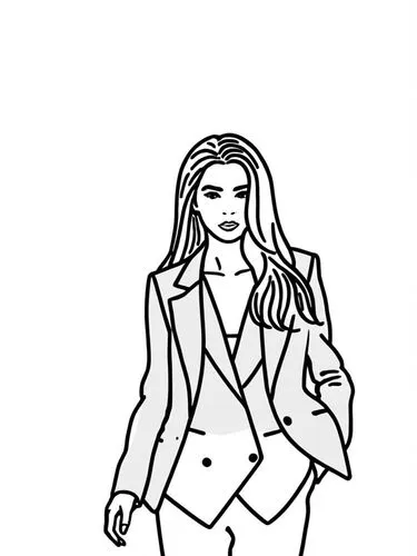 女，手机，线稿，线条艺术，简洁的线条，简约主义，粗线条,a black and white drawing of a person in a suit,fashion vector,businesswoman,woman in menswear,rotoscoped,business woman,coloring page,Design Sketch,Design Sketch,Rough Out