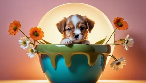 basset,cute puppy,bassetts,beagle,flowerpot,tulip background,Photography,Artistic Photography,Artistic Photography 03