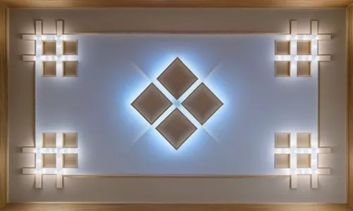 Gypsum decoration in the ceiling of a room with hidden LED lighting the ceiling,an abstract light pattern that uses bright lighting,bluetooth logo,fanlight,eckankar,wall lamp,wall light,diamond border