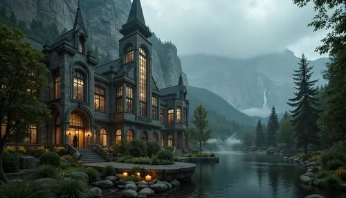 rivendell,fantasy landscape,gondolin,fantasy picture,fairytale castle,fairy tale castle,riftwar,house in the mountains,house in mountains,mirkwood,hogwarts,fairytale,mountain settlement,elves country,morain,fantasy art,whorwood,enchanted,beautiful buildings,fairy tale