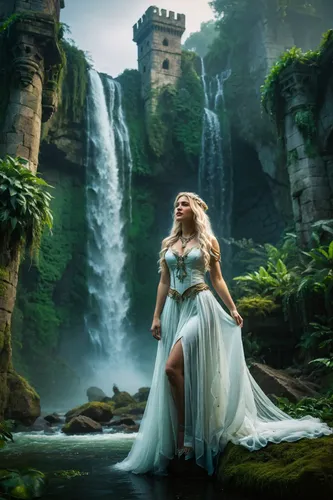 bridal veil fall,bridal veil,celtic woman,fantasy picture,the blonde in the river,wasserfall,celtic queen,fairytale,waterfalls,water fall,wedding photography,a fairy tale,fairy queen,enchanted,enchanting,fairy tale,the enchantress,woman at the well,fantasy art,waterfall