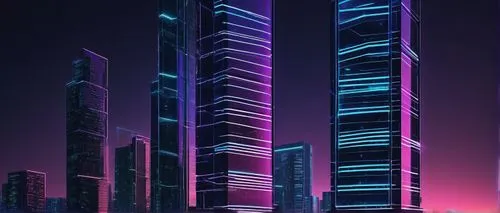 Modern futuristic skyscraper, Android-inspired architecture, sleek metallic materials, neon-lit LED lights, geometric shapes, angular lines, minimalist design, abstract patterns, circuit board texture