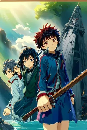 two characters from the anime with swords,shinran,hiei,gunbuster,haruhi suzumiya sos brigade,ushio,shakugan,Anime,Anime,Traditional