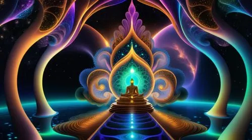 amazing fractal,the buddha is surrounded by psychedelic lights,god shiva,lord shiva,shiva,heart chakra,enlightenment,mahasaya,Illustration,Realistic Fantasy,Realistic Fantasy 20