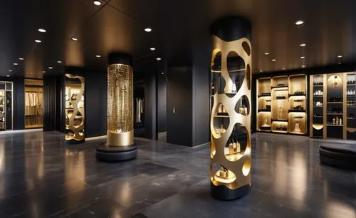 beauty shop cosmetic design,gold bar shop,gold shop,jewelry store,gold wall,brandy shop,wine cellar,vitrine,luxury accessories,interior decoration,shoe store,gold business,interior design,boutique,wal