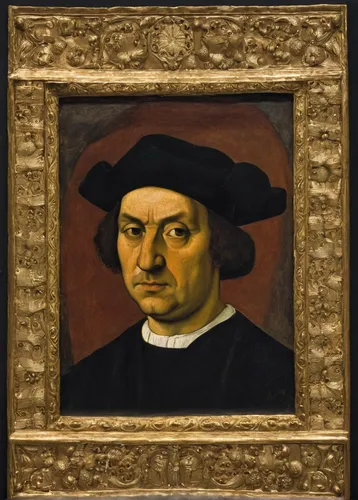 Portrait_of_a_Man,_Said_to_be_Christopher_Columbus,leonardo devinci,leonardo,christopher columbus,portrait of christi,self-portrait,christopher columbus's ashes,andrea del verrocchio,wood frame,wooden