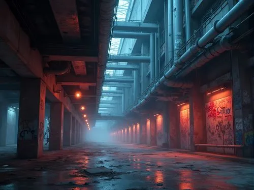 alleyway,alleyways,alley,bladerunner,underpass,environments,urban,industrial hall,warehouses,industrial ruin,passage,cyberpunk,warehouse,underground,corridors,industrial,atmospheres,sidestreet,vapor,dystopian,Photography,General,Realistic