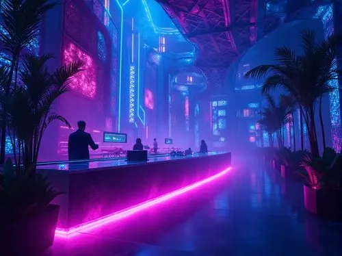 cybercity,vapor,cyberscene,cyberpunk,futuristic landscape,cyberworld,aesthetic,synth,nightclub,futuristic art museum,neon drinks,futuristic,cyberia,synthetic,neon coffee,neon arrows,neon cocktails,fantasy city,neon ghosts,cyberport,Photography,General,Realistic