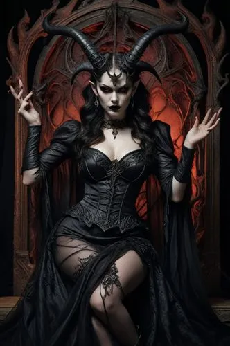 a beautiful woman with horns and black makeup,vampira,gothic woman,rasputina,gothic portrait,abaddon,hecate