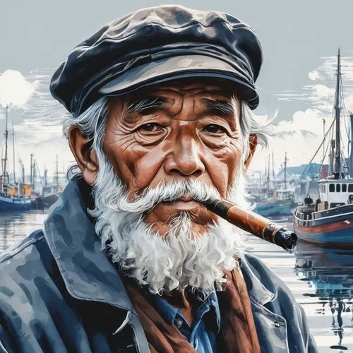 monopod fisherman,boatman,gangplank,bluenose,boatmen,fisherman,pipe smoking,version john the fisherman,dockmaster,longshoreman,commercial fishing,yachtsman,trawlermen,world digital painting,helmsman,mifune,stevedore,elderly man,steersman,harpooner,Photography,Artistic Photography,Artistic Photography 07