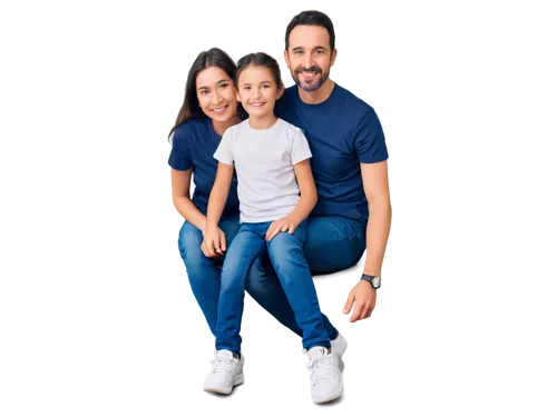 Family portrait, father and mother, 2 kids (boy and girl), happy faces, smiling eyes, casual wear, t-shirts, jeans, sneakers, warm lighting, natural pose, gentle gestures, tender moments, shallow dept