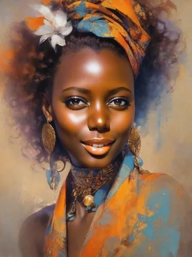 rolf armstrong art style, afro hair, *abstract art, vibrant colors, high contrast, modern art style, detailed features, dynamic composition, acrylic painting, high quality, vibrant, abstract, modern a