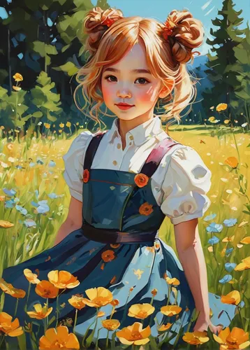 girl picking flowers,girl in flowers,girl in the garden,little girl in wind,the garden marigold,flower painting,autumn daisy,marigold,marigolds,yellow daisies,daisies,flower girl,daisy flowers,meadow daisy,daisy flower,garden marigold,oil painting,child portrait,young girl,painter doll,Conceptual Art,Oil color,Oil Color 08