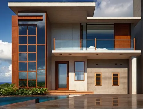 modern tropical case study house architecture, Puerto Rico, meditation architecture of brazilian architect Marcio Kogan, modern, realistic, corten steel, concrete, wood, award winning perspective, raw