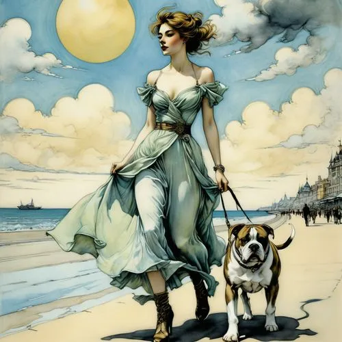 girl with dog,manara,whitmore,fausch,leyendecker,vintage illustration,Photography,Fashion Photography,Fashion Photography 01