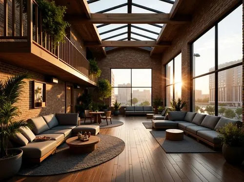 sunroom,loft,living room,3d rendering,livingroom,lofts,modern living room,luxury home interior,roof landscape,wooden beams,home interior,conservatory,indoor,family room,beautiful home,render,sitting room,penthouses,interior modern design,daylighting