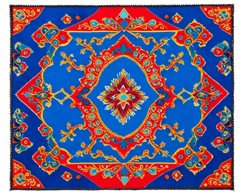 Kazakh traditional pattern, vibrant colors, geometric shapes, intricate designs, golden accents, red and blue hues, ornate borders, symmetrical composition, detailed textures, high-resolution, 4K, ult