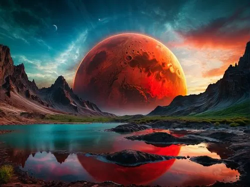 alien planet,fantasy landscape,red planet,futuristic landscape,alien world,fantasy picture,gallifrey,barsoom,fire planet,lunar landscape,gliese,exoplanet,space art,planet eart,planetary,landscape background,planet mars,fantasy art,planetoid,world digital painting,Photography,General,Fantasy