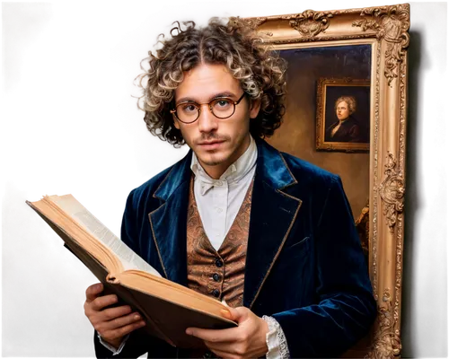 Psychoanalytic portrait, mysterious atmosphere, dim lighting, old master paintings style, intricate details, subtle facial expressions, introspective eyes, messy curly hair, worn velvet jacket, wrinkl