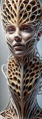 biomechanical,fractalius,woman sculpture,png sculpture,fractals art,mandelbulb,humanoid,woven,intricate,wireframe,computer art,artist's mannequin,facets,wooden mannequin,kinetic art,honeycomb structure,trypophobia,medusa,lattice,3d man