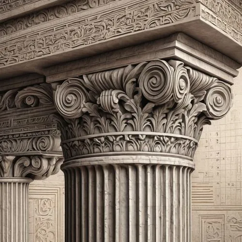 corinthian order,pillar capitals,entablature,pilaster,architectural detail,columns,pilasters,doric columns,carvings,ornamentation,carved wall,corbels,pillars,pillar,roman columns,palladian,coffered,lion capital,capital,pedimented,Illustration,Paper based,Paper Based 02