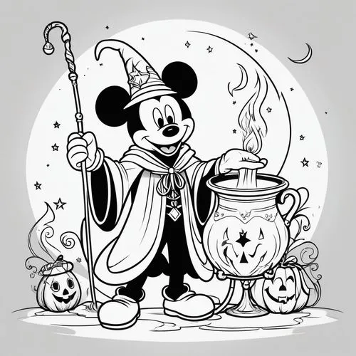 candy cauldron,halloween line art,cauldron,mouseketeer,mickeys,cauldrons,Illustration,Black and White,Black and White 04