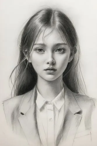 girl drawing,graphite,pencil and paper,girl portrait,charcoal pencil,pencil drawing,Illustration,Black and White,Black and White 35