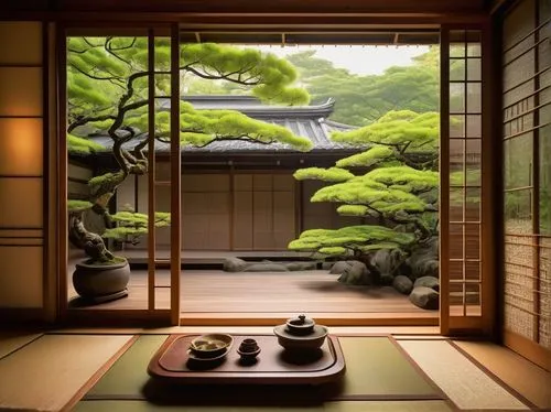 japanese-style room,ryokan,tea ceremony,japanese zen garden,ryokans,japanese art,tea zen,japanese tea,zen garden,teahouse,kaiseki,dojo,ikebana,bonsai,japanese garden ornament,zen,japanese background,chanoyu,kyoto,tatami,Illustration,Paper based,Paper Based 21