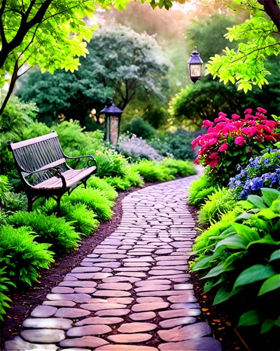 garden bench,japan garden,nature garden,pathway,park bench,walk in a park,springtime background,landscape background,walkway,digital painting,sake gardens,flower garden,forest path,benches,watercolor background,spring background,sidewalk,japanese garden,world digital painting,english garden,Illustration,American Style,American Style 11