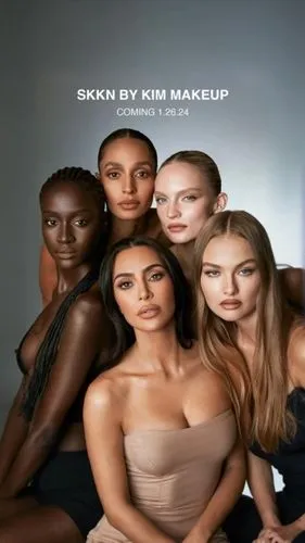 six young women are posed in an advertit for the new line of skin products,colorism,skinn,kardashians,skin,kardashian,black models