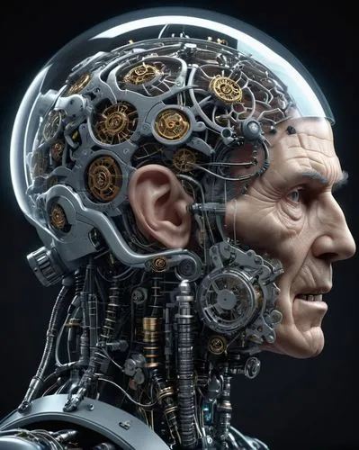 3D render of a sci-fi baroque concept design of anatomically correct brain device with terrarium, steampunk, intricate details, scientific, hyper detailed, photorealistic,the head and side of an old m