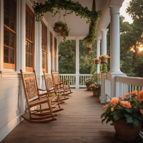 porch swing,porch,white picket fence,summer cottage,garden bench,veranda,outdoor table and chairs,rocking chair,country hotel,summer evening,windsor chair,balcony garden,wooden decking,outdoor bench,the evening light,country cottage,patio furniture,martha's vineyard,wood deck,outdoor furniture,Photography,General,Cinematic