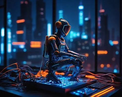 cyberpunk,man with a computer,electro,cyber,cybernetics,computer art,artificial intelligence,electronic music,girl at the computer,electronic,computer freak,neon human resources,electronic market,robotics,ai,computer,computer addiction,electronics,robotic,cyberspace,Unique,3D,Toy