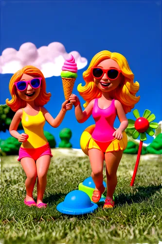 beach goers,summer icons,summer background,sunscreen,summer clip art,summer feeling,beach background,candy island girl,summer beach umbrellas,fashion dolls,pinkladies,3d render,summer floatation,summertime,two piece swimwear,play-doh,summer day,beach toy,summer items,summer season,Unique,3D,Clay