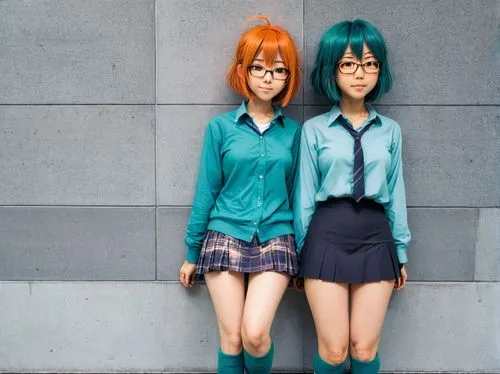 teal and orange,anime japanese clothing,two girls,mikulas,vocaloids,kuribayashi,Conceptual Art,Daily,Daily 18