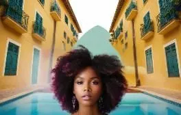 el paraiso en sus hombros,the woman has afro hair and stands by the pool,nigeria woman,nubian,afrotropic,nubia,afroasiatic,nzinga,oumou,lachanze,akerele,ledisi,kunbi,dirie,nomani,afrodisiac,idibia,pop